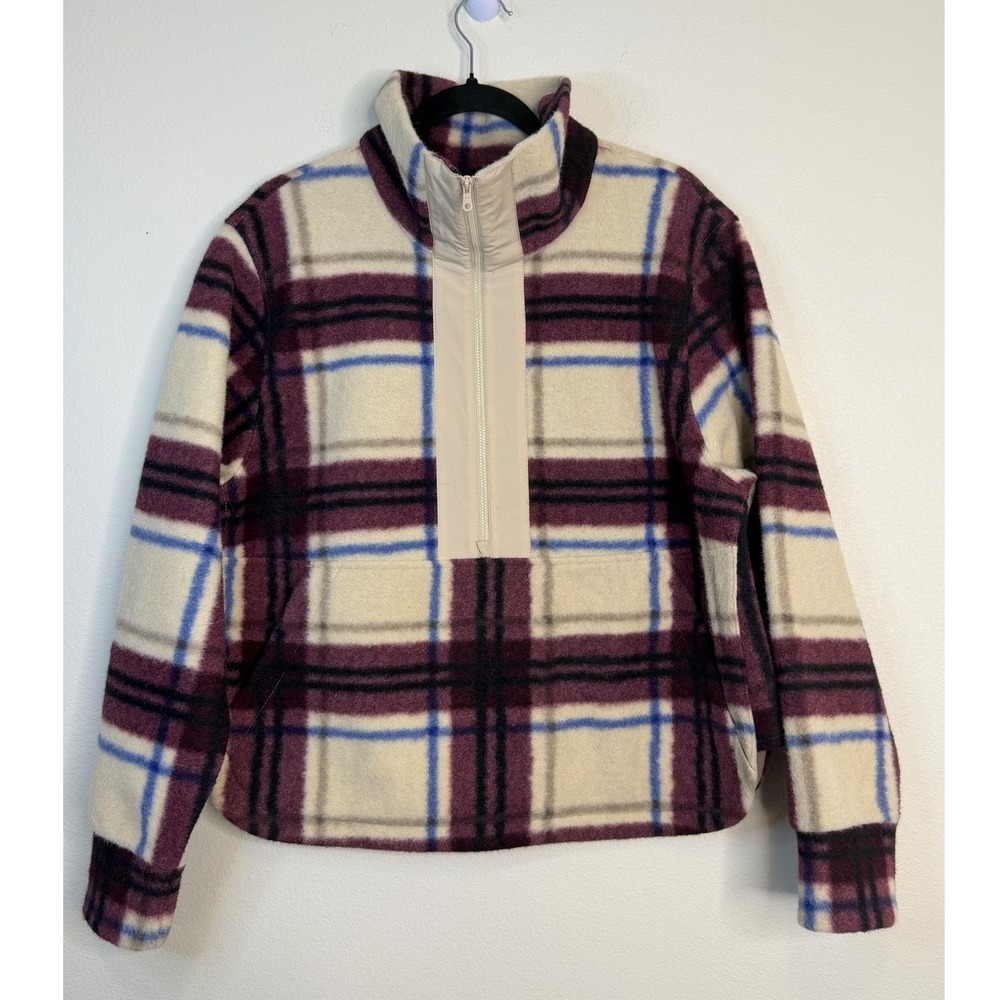 Alpine Design Women's Plaid Quarter Zip Fleece Pullover Purple Cream Medium